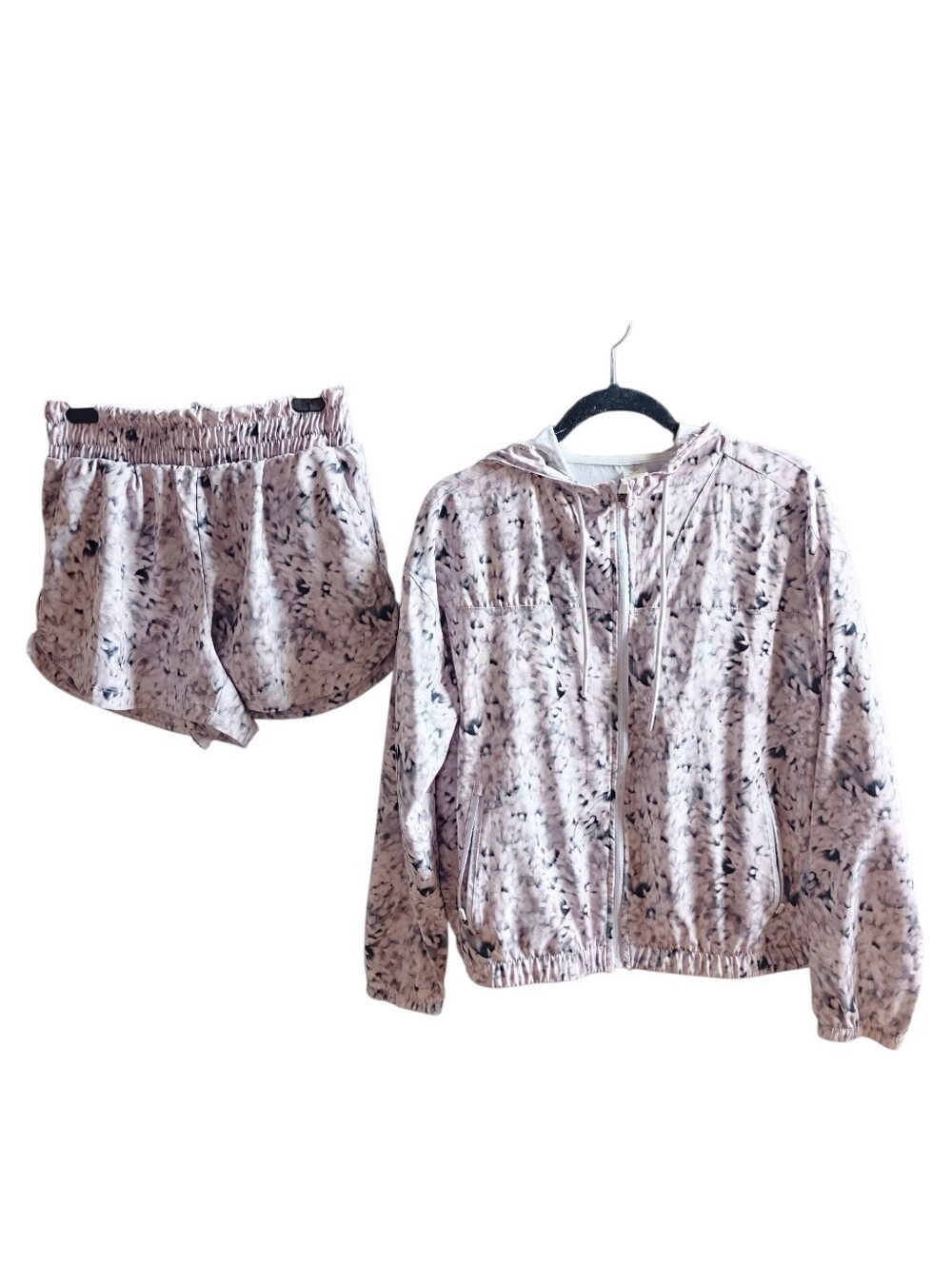 Women’s Pink Marble Heather Lounge Hoodie & Short Set